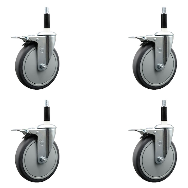 Service Caster 6'' Thermoplastic Rubber Swivel 7/8'' Expanding Stem Caster Set Total Lock Brake, 4PK SCC-EXTTL20S614-TPRB-78-4 - main
